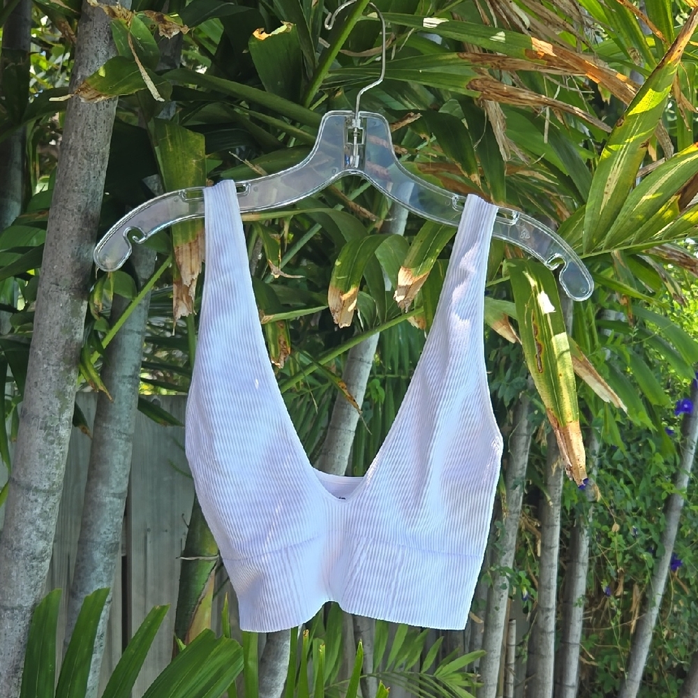 FP Ribbed V-Neck Bralette in White